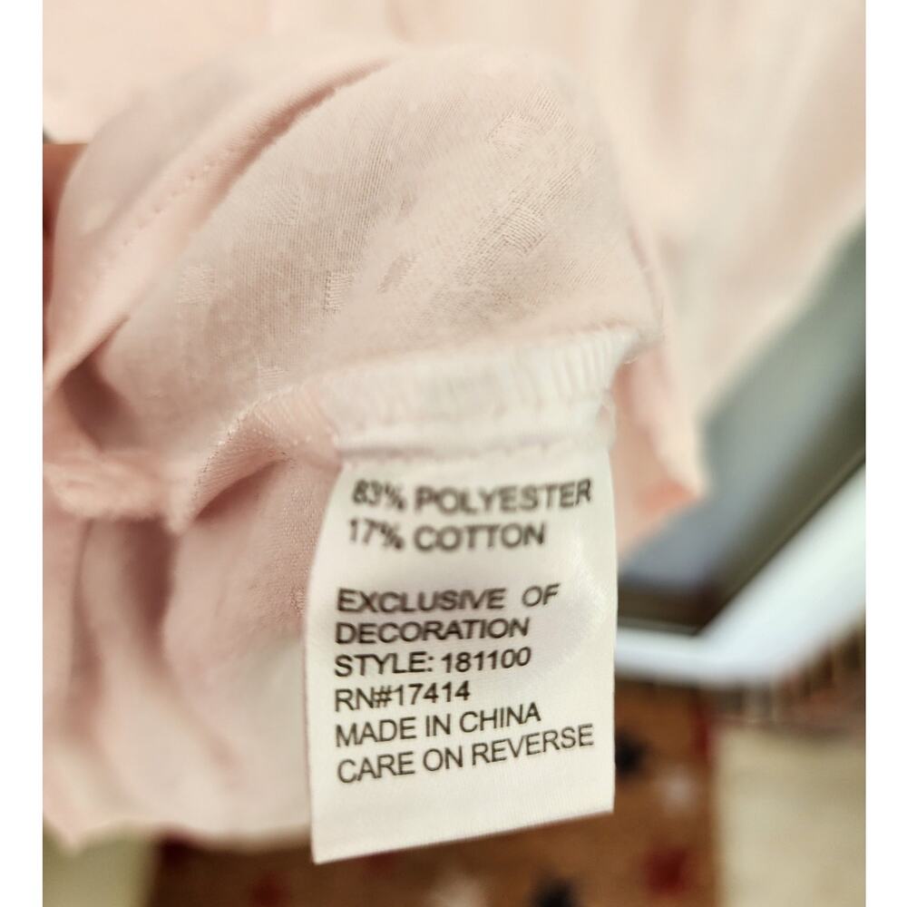 Miss Elaine Women L Long-Sleeve Pink Button Satin Flannel Embroidered Nightshirt - Picture 7 of 8